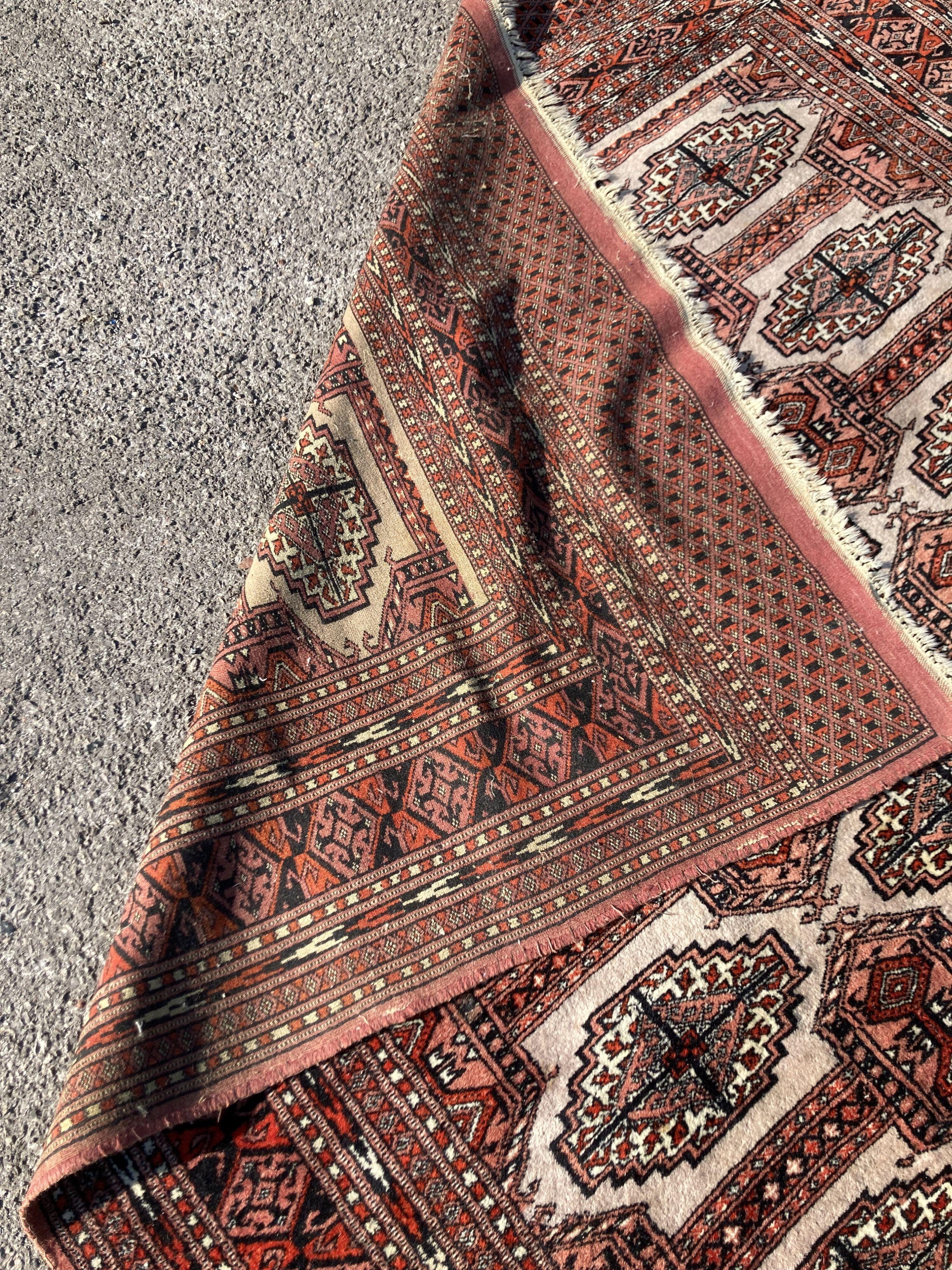 A pale red ground Tekke rug with signed border, 260 x 162cm